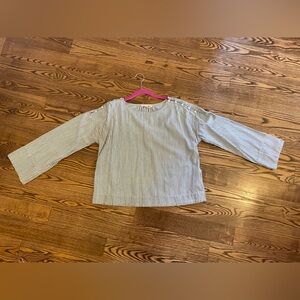 Madewell blue and white strip top with button details on shoulder